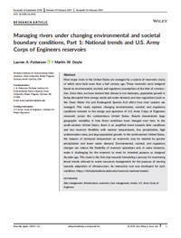 Managing Rivers Under Changing Environmental and Societal Boundary Conditions, Part 1: National Trends and u.s. Army Corps of Engineers Reservoirs